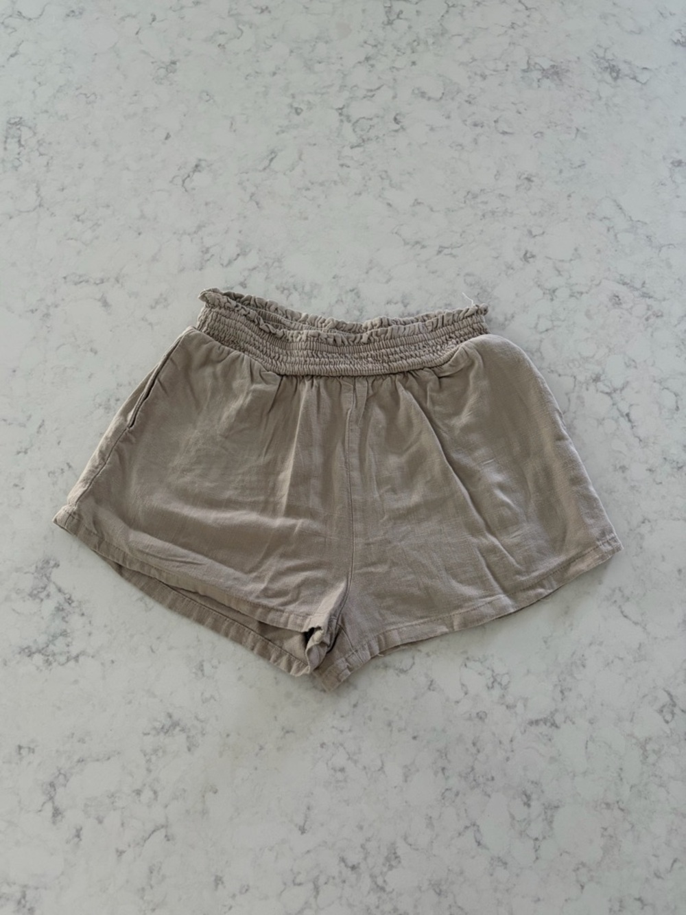 Princess Polly Taupe Smocked High-Waist Shorts